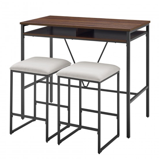 2 Tier Metal Inverted A Frame Dining Counter with Stools – Dark Walnut/Grey