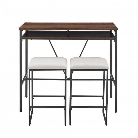 2 Tier Metal Inverted A Frame Dining Counter with Stools – Dark Walnut/Grey