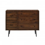 Modern 5 Drawer Metal and Wood Dresser – Dark Walnut