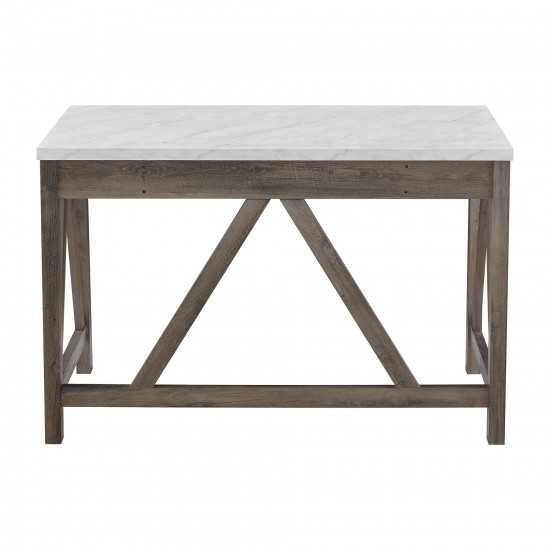 46 Wood Computer Desk with Drawer - White Faux Marble / Grey Wash