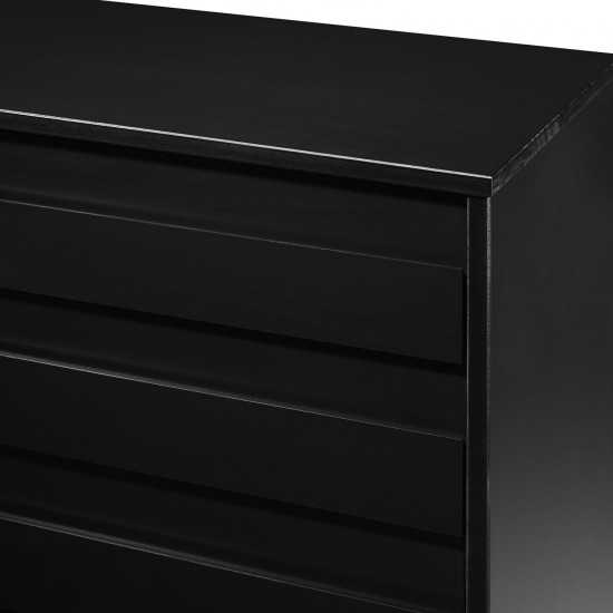 Modern Grooved Panel 6 Drawer Wood Dresser – Black
