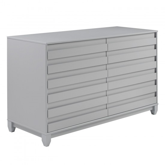 Modern Grooved Panel 6 Drawer Wood Dresser – Grey