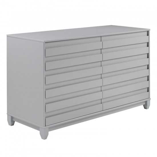 Modern Grooved Panel 6 Drawer Wood Dresser – Grey