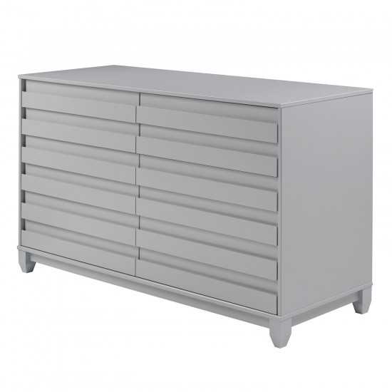 Modern Grooved Panel 6 Drawer Wood Dresser – Grey