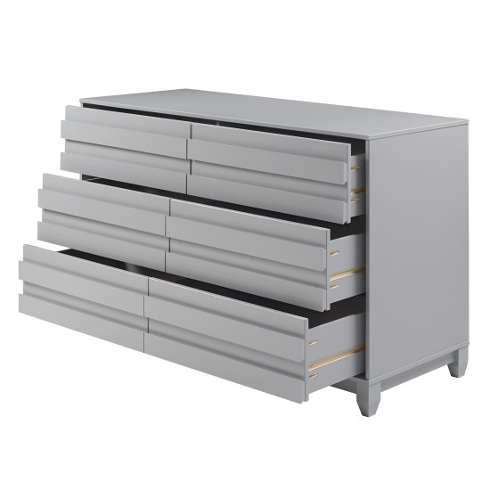 Modern Grooved Panel 6 Drawer Wood Dresser – Grey