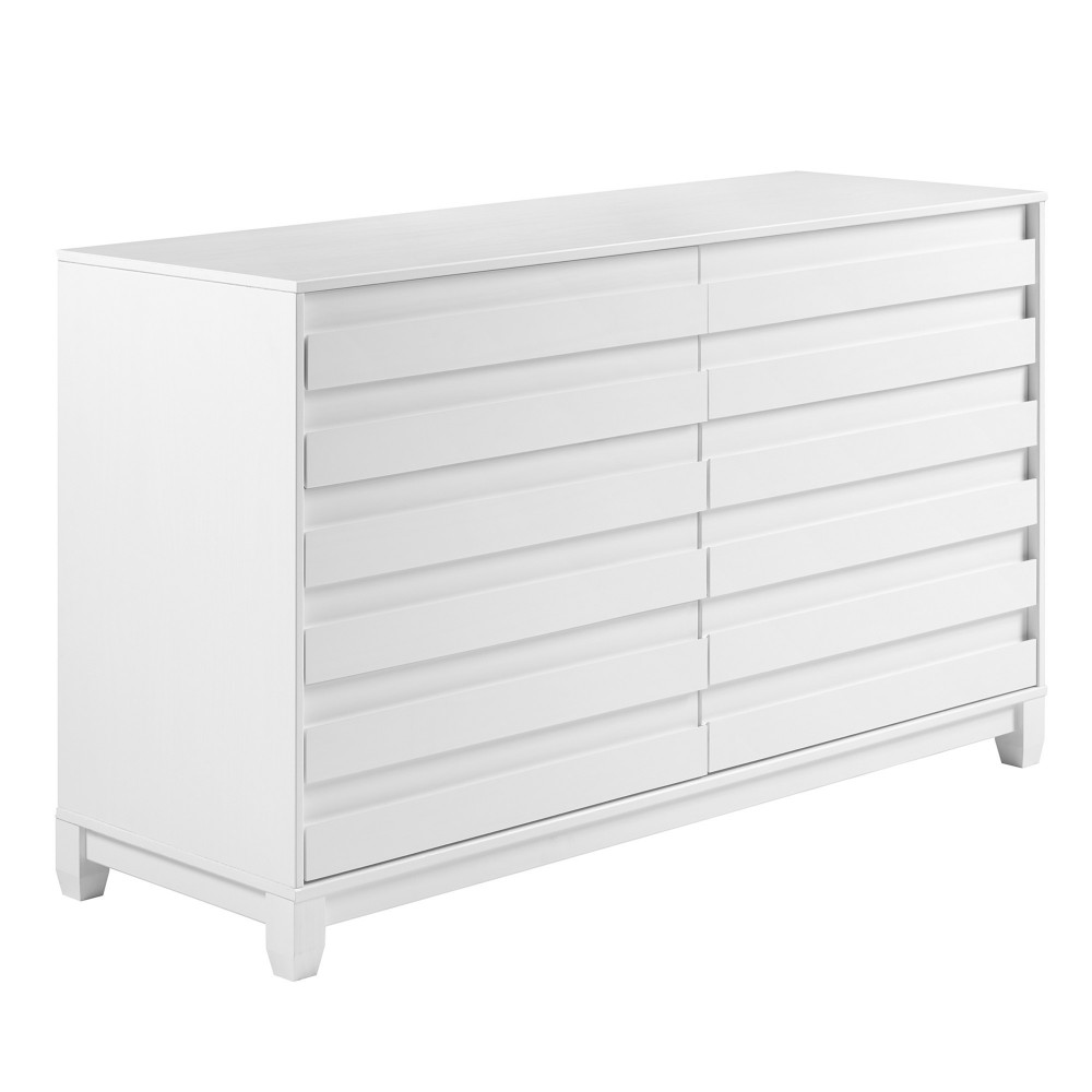Modern Grooved Panel 6 Drawer Wood Dresser – White Modern Grooved Panel 6 Drawer Wood Dresser – White