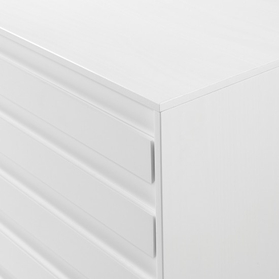 Modern Grooved Panel 6 Drawer Wood Dresser – White