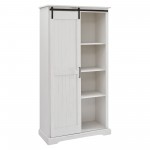 Modern Farmhouse Grooved Sliding Door Tall Storage Cabinet – Brushed White