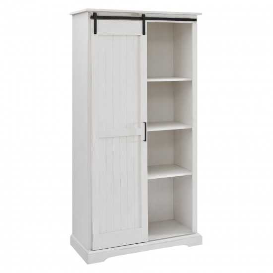 Modern Farmhouse Grooved Sliding Door Tall Storage Cabinet – Brushed White