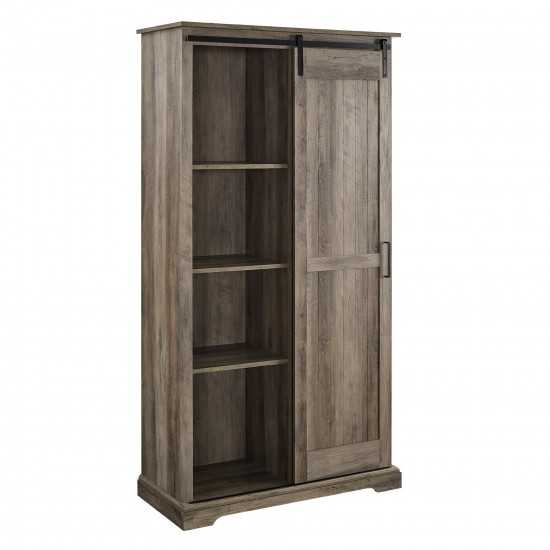 Modern Farmhouse Grooved Sliding Door Tall Storage Cabinet – Grey Wash