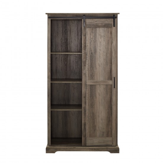 Modern Farmhouse Grooved Sliding Door Tall Storage Cabinet – Grey Wash