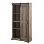 Modern Farmhouse Grooved Sliding Door Tall Storage Cabinet – Grey Wash