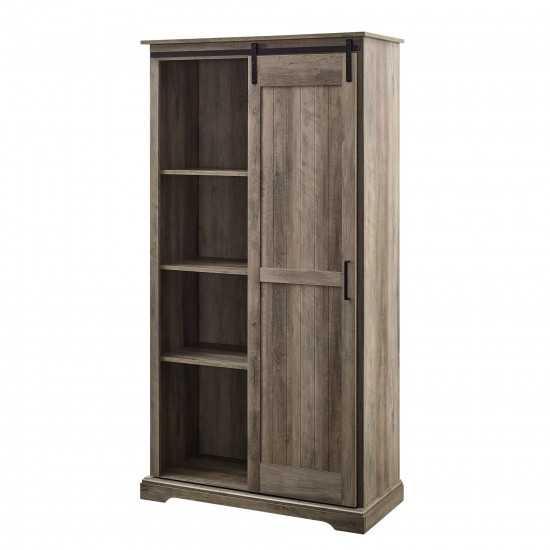 Modern Farmhouse Grooved Sliding Door Tall Storage Cabinet – Grey Wash