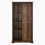 Modern Farmhouse Grooved Sliding Door Tall Storage Cabinet – Rustic Oak