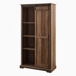 Modern Farmhouse Grooved Sliding Door Tall Storage Cabinet – Rustic Oak