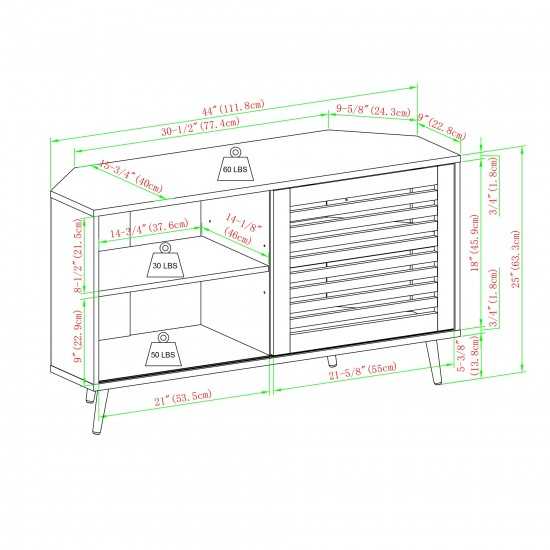 Sliding Slat Door Corner TV Stand for TVs up to 50 In – Barnwood/Solid White