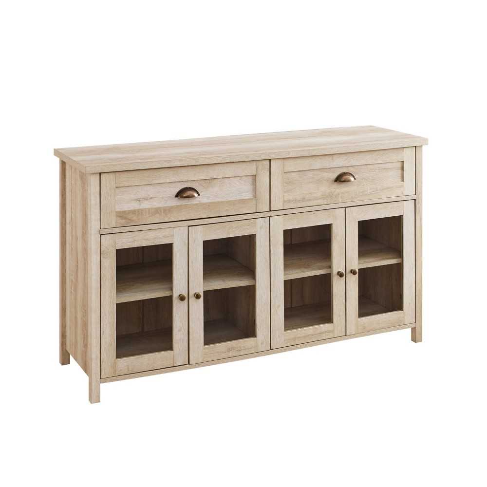 Farmhouse 2 Drawer, 4 Glass Door TV Stand for TVs up to 58 Inches – White Oak Farmhouse 2 Drawer, 4 Glass Door TV Stand for TVs up to 58 Inches – White Oak