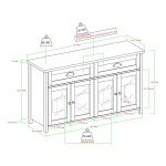 Farmhouse 2 Drawer, 4 Glass Door TV Stand for TVs up to 58 Inches – White Oak