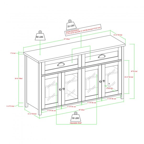 Farmhouse 2 Drawer, 4 Glass Door TV Stand for TVs up to 58 Inches – White Oak