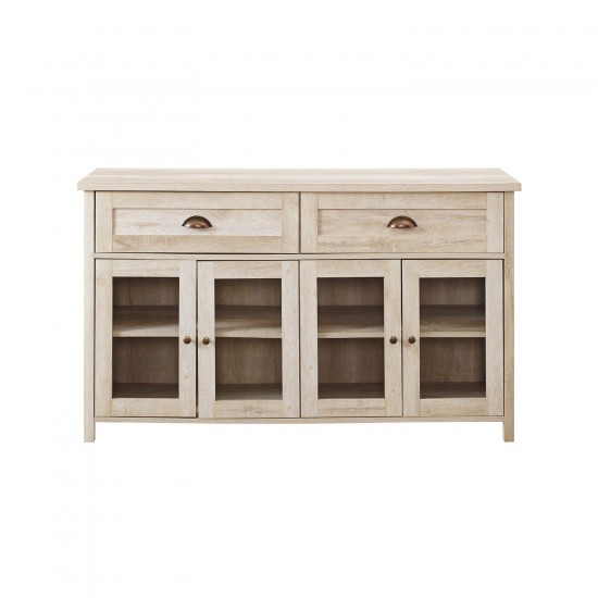 Farmhouse 2 Drawer, 4 Glass Door TV Stand for TVs up to 58 Inches – White Oak