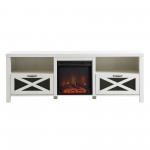 Drop Door Electric Fireplace TV Stand for TVs up to 80 Inches – Brushed White