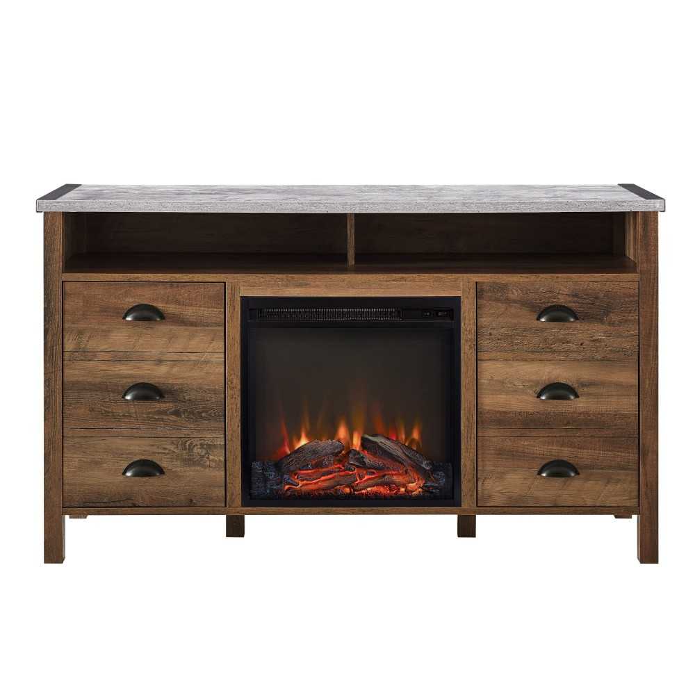 Electric Fireplace TV Stand for TVs up to 58 Inches – Dark Concrete/Rustic Oak