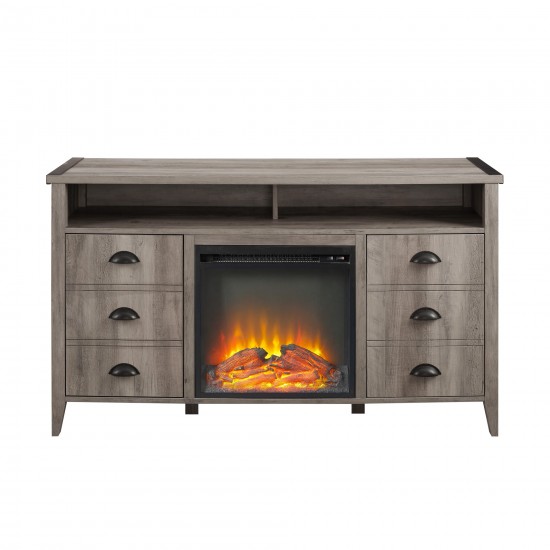 Farmhouse 2 Door Electric Fireplace TV Stand for TVs up to 58 Inches – Grey Wash