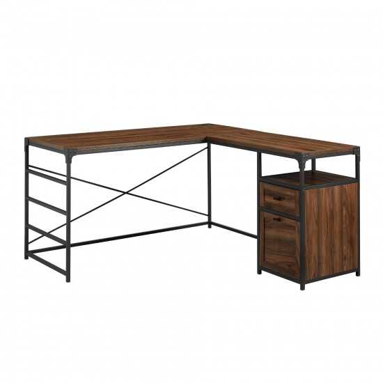 Angle Iron L-Shaped Computer Desk with Storage - Dark Walnut