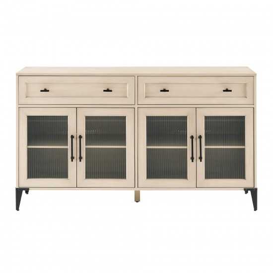 58" Fluted Glass Door 2-Drawer Sideboard - Birch