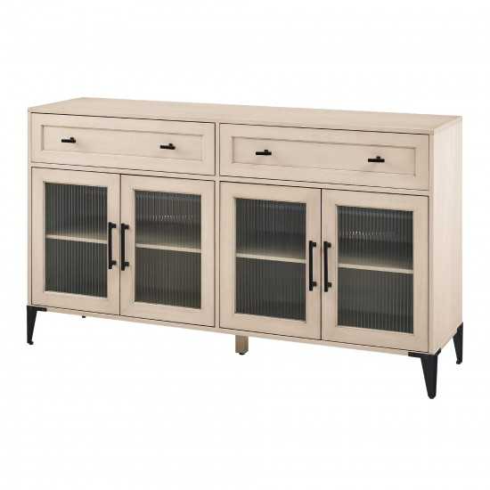 58" Fluted Glass Door 2-Drawer Sideboard - Birch