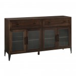 58" Fluted Glass Door 2-Drawer Sideboard - Dark Brown Oak