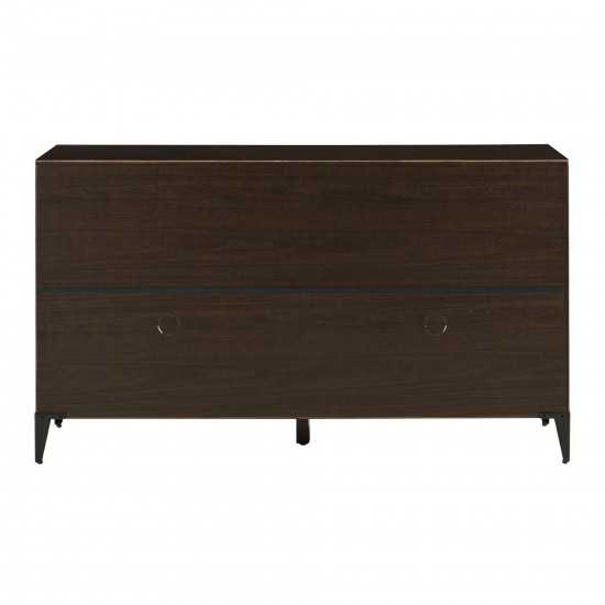 58" Fluted Glass Door 2-Drawer Sideboard - Dark Brown Oak