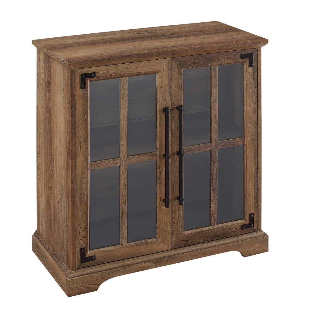 Modern Farmhouse Windowpane 2-Door Accent Cabinet – Rustic Oak Modern Farmhouse Windowpane 2-Door Accent Cabinet – Rustic Oak