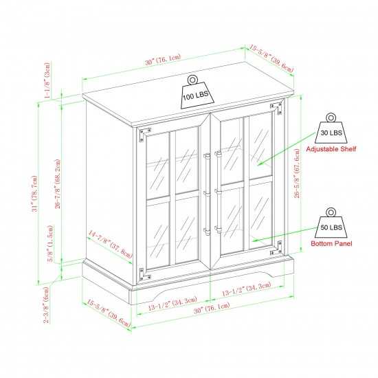 Modern Farmhouse Windowpane 2-Door Accent Cabinet – Rustic Oak