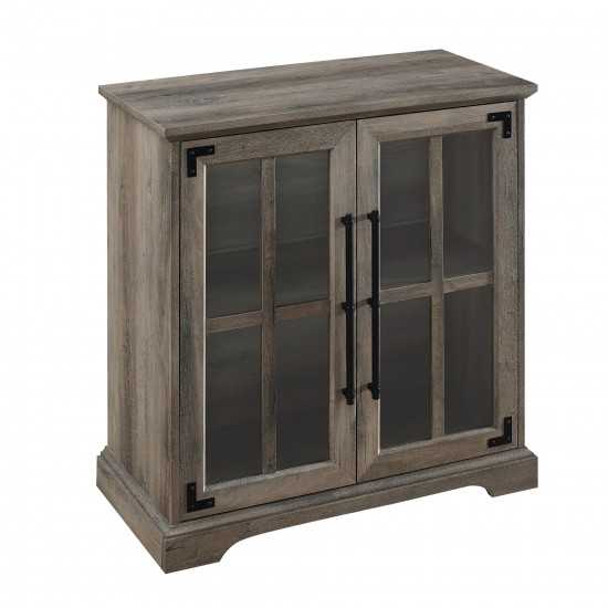 Modern Farmhouse Windowpane 2-Door Accent Cabinet – Grey Wash