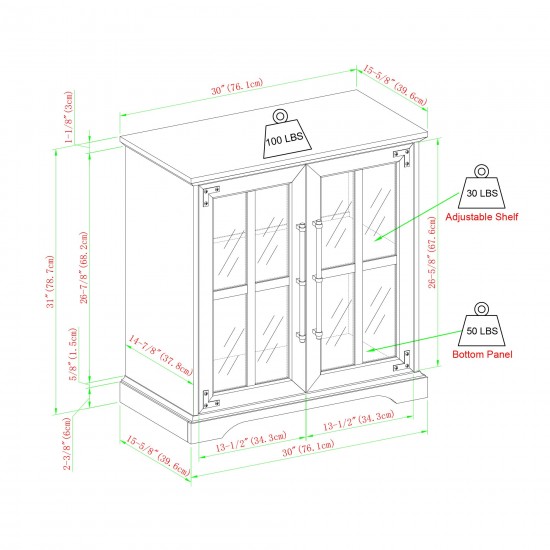 Modern Farmhouse Windowpane 2-Door Accent Cabinet – Grey Wash