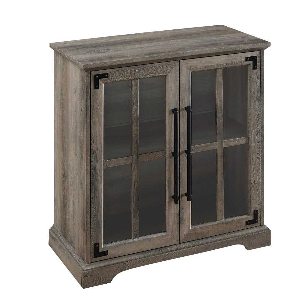 Modern Farmhouse Windowpane 2Door Accent Grey Wash