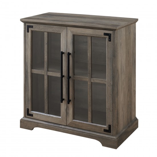 Modern Farmhouse Windowpane 2-Door Accent Cabinet – Grey Wash