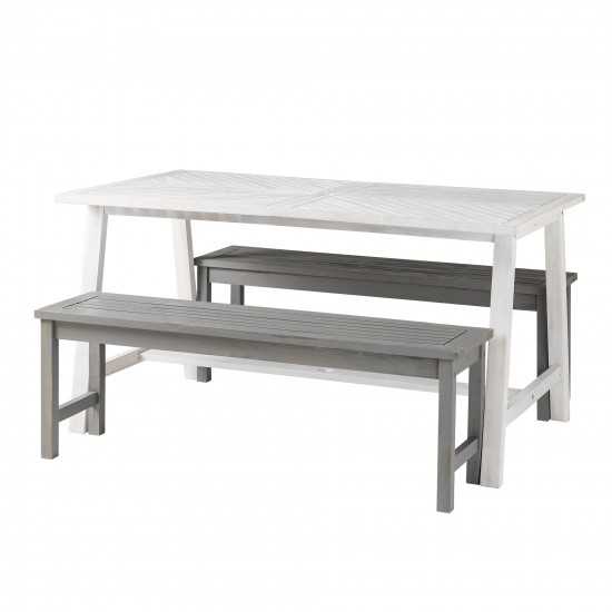 Vincent 3 Piece Outdoor Dining Table Set - White Wash/Grey