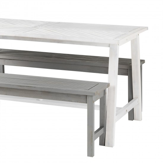 Vincent 3 Piece Outdoor Dining Table Set - White Wash/Grey