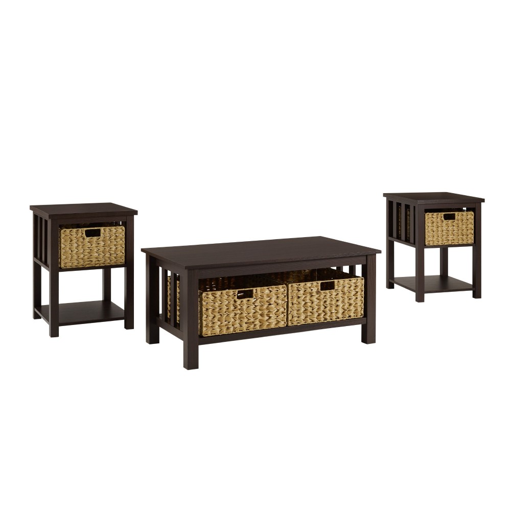 3 Piece Mission Storage Coffee Table and Side Tables - Espresso