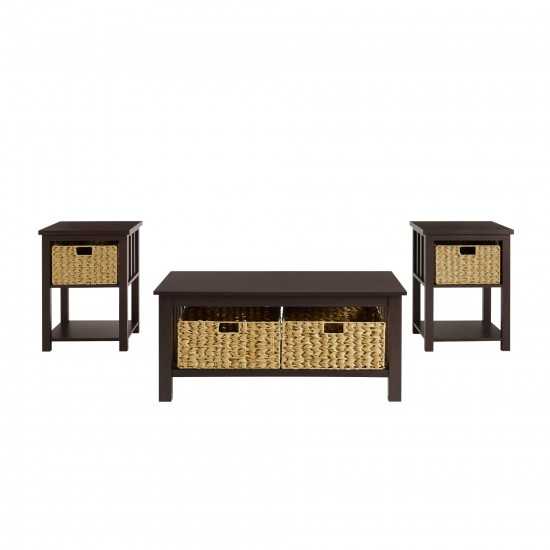 3 Piece Mission Storage Coffee Table and Side Tables - Espresso