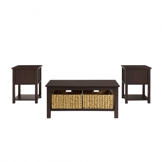 3 Piece Mission Storage Coffee Table and Side Tables - Espresso