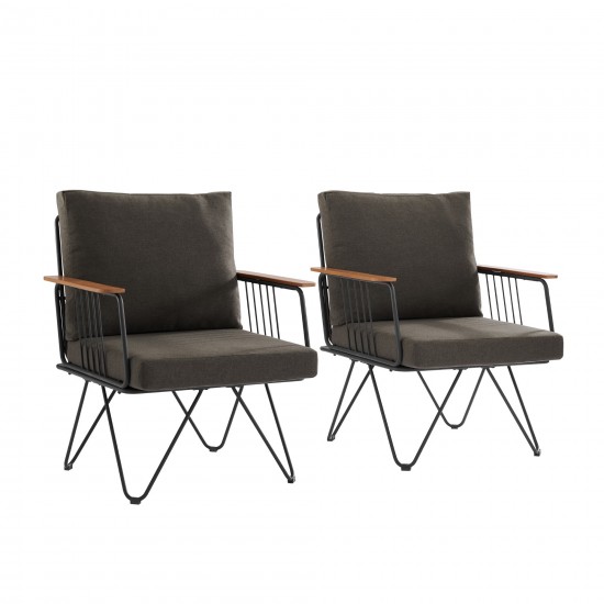 Rio 2 Piece Metal and Wood Hairpin Leg Patio Chair - Clove Brown