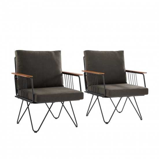 Rio 2 Piece Metal and Wood Hairpin Leg Patio Chair - Clove Brown