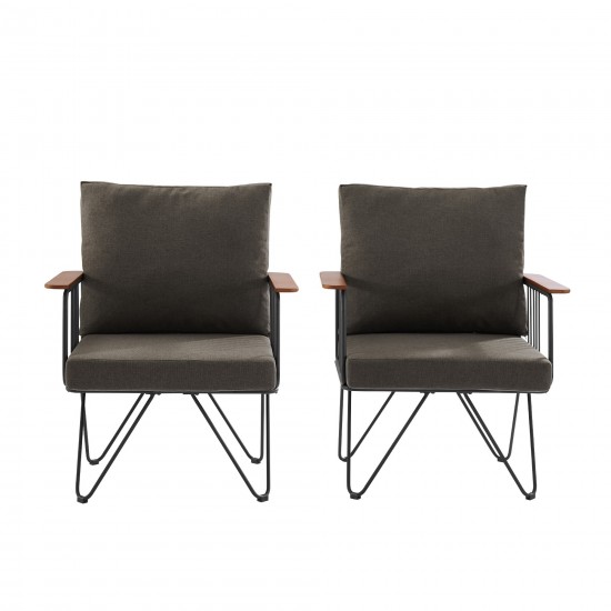 Rio 2 Piece Metal and Wood Hairpin Leg Patio Chair - Clove Brown