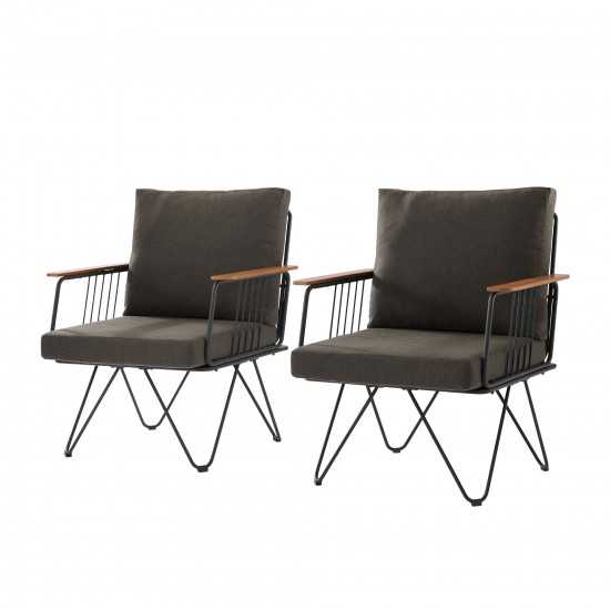 Rio 2 Piece Metal and Wood Hairpin Leg Patio Chair - Clove Brown