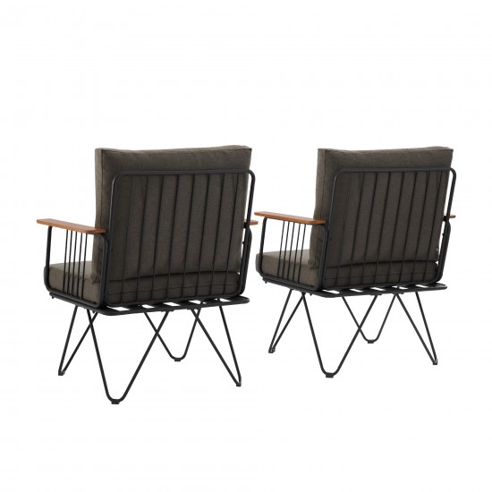Rio 2 Piece Metal and Wood Hairpin Leg Patio Chair - Clove Brown
