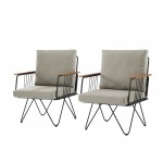 Rio 2 Piece Metal and Wood Hairpin Leg Patio Chair - Sandstone