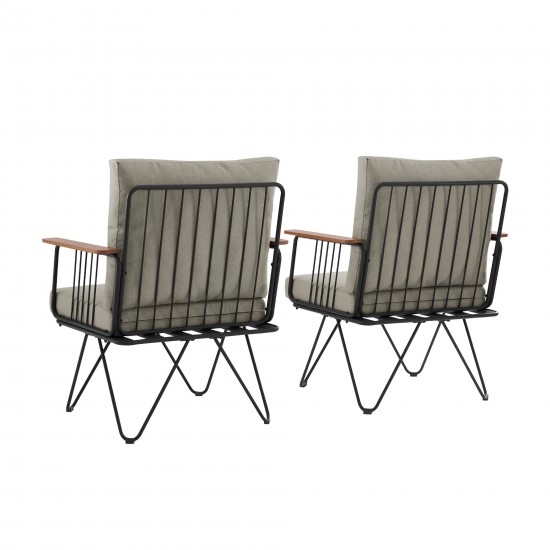 Rio 2 Piece Metal and Wood Hairpin Leg Patio Chair - Sandstone